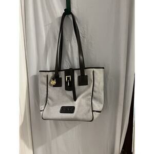 Dooney & Bourke Vintage 1980s Shopper Tote Bucket Bag Canvas & Leather Stained